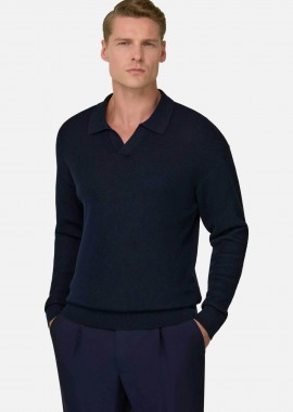 BOGGI MILANO - Boggi Milano ανδρική πόλο μπλούζα μονόχρωμη Regular Fit - BO26P055503 Μπλε Navy