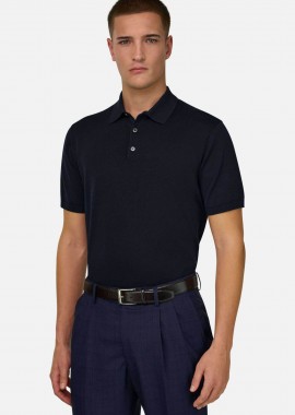 BOGGI MILANO - Boggi Milano ανδρική πόλο μπλούζα μονόχρωμη Regular Fit - BO26P073201 Μπλε Navy