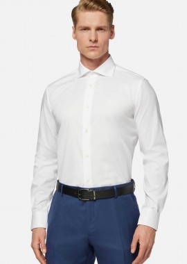 BOGGI MILANO - Boggi Milano ανδρικό πουκάμισο μονόχρωμο Regular Fit - BO24C004201 Λευκό
