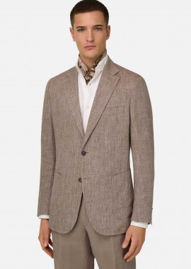 Boggi Milano ανδρικό λινό σακάκι Regular Fit - BO26P030401 Καφέ Ανοιχτό