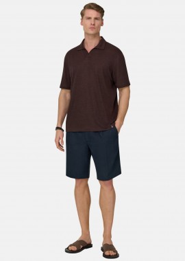 BOGGI MILANO - Boggi Milano ανδρική λινή βερμούδα μονόχρωμη Regular Fit - BO26P018701 Μπλε Navy
