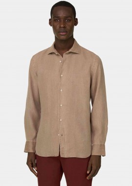 Boggi Milano ανδρικό λινό πουκάμισο μονόχρωμο Regular Fit - BO26P020304 Taupe