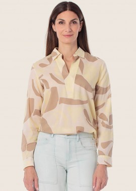GERRY WEBER - Gerry Weber γυναικεία μπλούζα με γιακά και all-over print Loose Straight Cut - N60478358038 Μπεζ