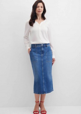 GERRY WEBER - Gerry Weber γυναικεία denim φούστα midi - N65682396042 Denim Blue