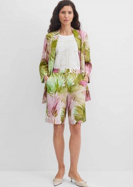 Gerry Weber γυναικεία λινή βερμούδα με floral print Loose Straight Cut - N67203630040 Πράσινο