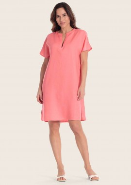 GERRY WEBER - Gerry Weber γυναικείο λινό midi φόρεμα με V A-line - N68642181042 Κοραλί