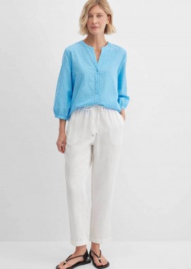 GERRY WEBER - Gerry Weber γυναικείο λινό παντελόνι cropped με ελαστική μέση - N67166102040 Λευκό