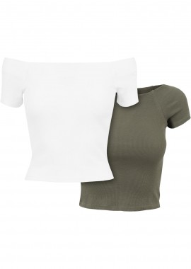 Ladies Off Shoulder Rib Tee 2-Pack Urban Classics TB1500A-03904 white+olive