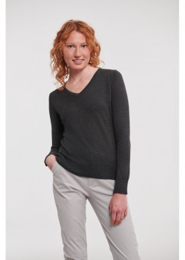 Russell - Γυναικείο Πλεκτό Πουλόβερ R-710F-0 Russell V-Neck Charcoal Marl
