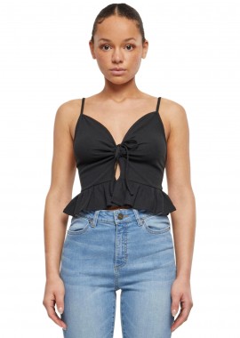 Urban Classics - Ladies Waffle Pique Ruffle Top Urban Classics TB6871-00007 black