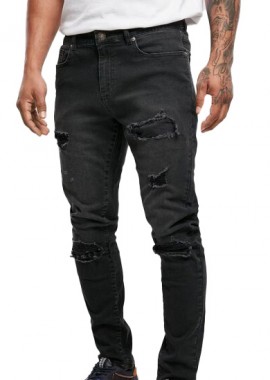 Urban Classics - Ανδρικό Τζιν Παντελόνι Heavy Destroyed Slim Fit TB4661 Urban Classics Real Black Heavy Destroyed Washed