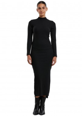 Urban Classics - Ladies Rib Longlseeve Mockneck Dress Urban Classics TB6933-00007 Black
