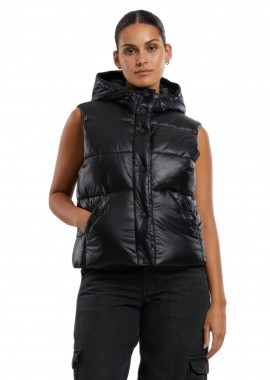 Ladies Recycled Shiny Puffer Vest with Hood Urban Classics TB7004-00007 Black