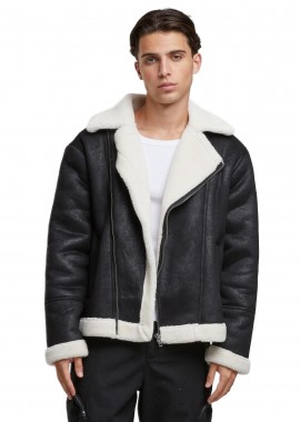 Urban Classics - Shearling Biker Jacket TB7048-03275 Urban Classics black/whitesand
