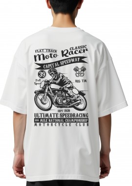 Oversized T-Shirt Moto Racer Pop Culture White