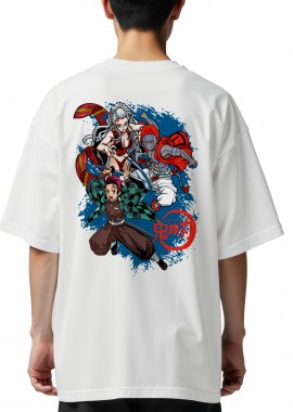 Pop Culture - Oversized T-Shirt Demon Slayer A Pop Culture White