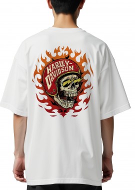 Pop Culture - Oversized T-Shirt Harley Davidson Skull Pop Culture White