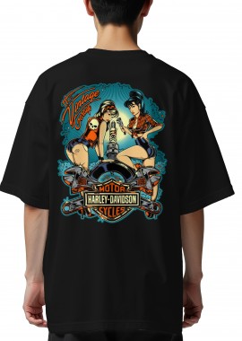 Oversized T-Shirt Harley Davinson Pop Culture Black