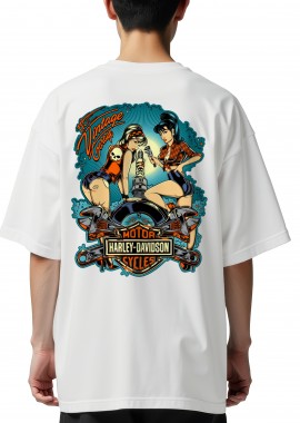 Pop Culture - Oversized T-Shirt Harley Davinson Pop Culture White