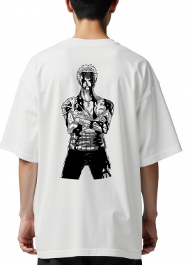 Pop Culture - Oversized T-Shirt Roronoa Zoro One Piece BW Pop Culture White