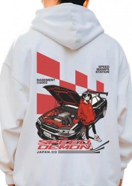 Hoodie Racing Car Graphic Pop Culture White