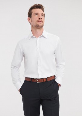 Russell - Ανδρικό Μακρυμάνικο Πουκάμισο Herringbone 0R962M0 Russell Collection Tailored Fit White