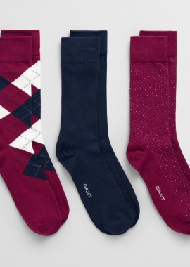 Gant - Ανδρικές Κάλτσες Gant Σετ 3 Ζευγών 9960314 558 Rich Wine