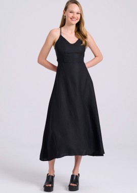 FUNKY BUDDHA - Linen blend midi φόρεμα με ανοιχτή πλάτη