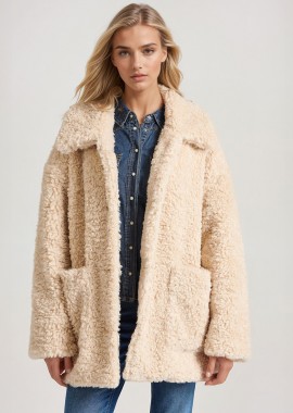 FUNKY BUDDHA - Loose fit faux fur jacket