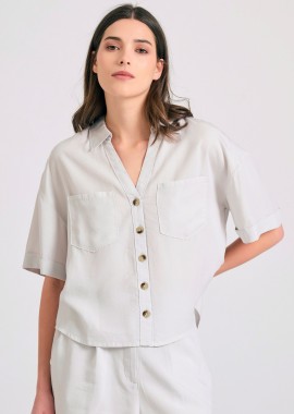 FUNKY BUDDHA - Loose fit lyocell garment dyed πουκάμισο