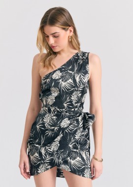 FUNKY BUDDHA - Off-shoulder εμπριμέ φόρεμα με πλαϊνό δέσιμο