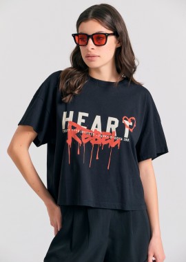 FUNKY BUDDHA - Loose fit γυναικείο t-shirt με text artwork τύπωμα