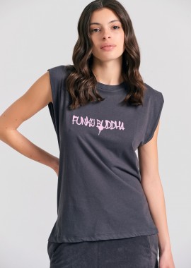 FUNKY BUDDHA - Γυναικείο t-shirt με text artwork τύπωμα στην πλάτη