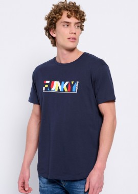 FUNKY BUDDHA - Loose fit t-shirt με colorblock branded τύπωμα
