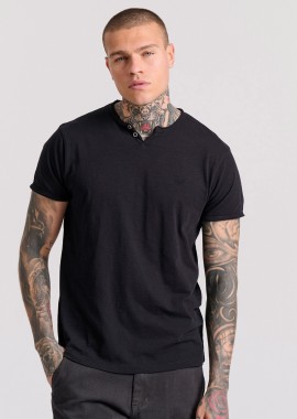 FUNKY BUDDHA - T-shirt με λαιμό henley και raw cuts - The essentials