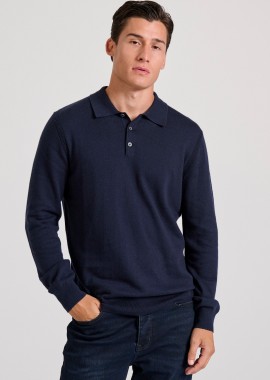 FUNKY BUDDHA - Ανδρική cashmere blend πλεκτή polo μπλούζα