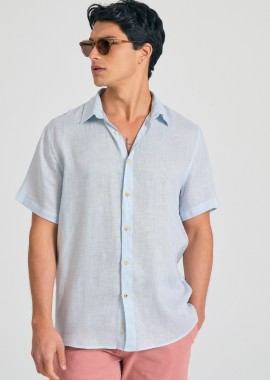 FUNKY BUDDHA - Garment dyed κοντομάνικο λινό πουκάμισο - The essentials