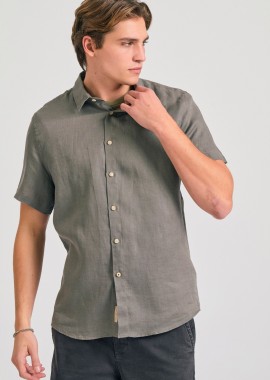FUNKY BUDDHA - Garment dyed κοντομάνικο λινό πουκάμισο - The essentials