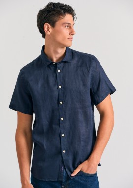 FUNKY BUDDHA - Garment dyed κοντομάνικο λινό πουκάμισο - The essentials
