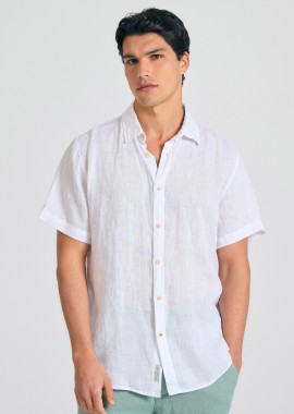 FUNKY BUDDHA - Garment dyed κοντομάνικο λινό πουκάμισο - The essentials