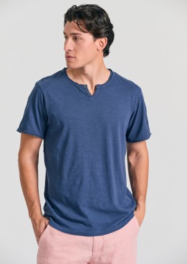 FUNKY BUDDHA - T-shirt με λαιμό henley και raw cuts - The essentials