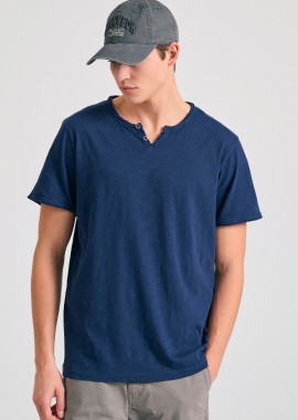 FUNKY BUDDHA - T-shirt με λαιμό henley και raw cuts - The essentials