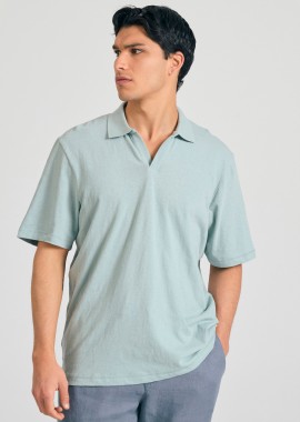FUNKY BUDDHA - Relaxed fit linen blend μπλούζα πόλο