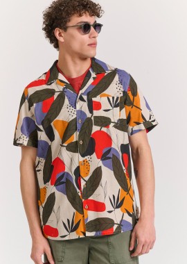 FUNKY BUDDHA - Κοντομάνικο relaxed fit linen blend πουκάμισο φλοράλ