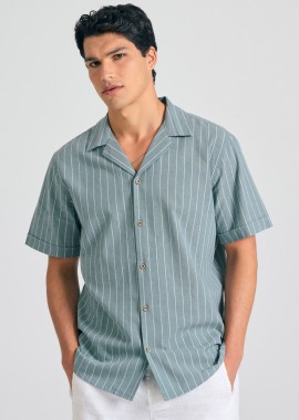 FUNKY BUDDHA - Relaxed fit linen blend ριγέ πουκάμισο
