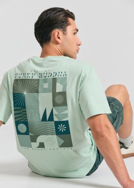 FUNKY BUDDHA - Organic cotton relaxed t-shirt με abstract τύπωμα
