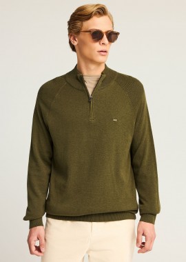 FUNKY BUDDHA - Ανδρικό μονόχρωμο half-zip πλεκτό πουλόβερ