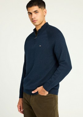 FUNKY BUDDHA - Ανδρικό μονόχρωμο half-zip πλεκτό πουλόβερ