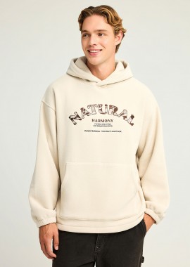FUNKY BUDDHA - Aνδρικό fleece φούτερ με κουκούλα και τύπωμα στο στήθος