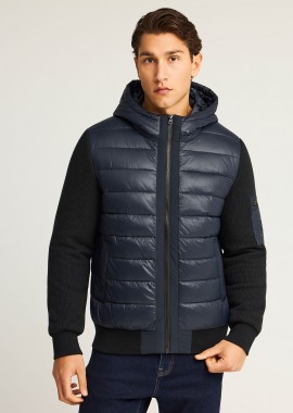 FUNKY BUDDHA - Ανδρικό puffer μπουφάν με κουκούλα και πλεκτά μανίκια